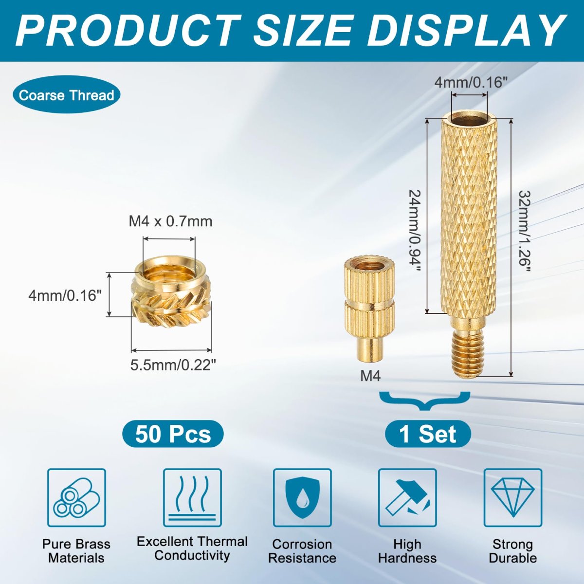 50 Pcs M4 X 4mm Heat Set Threaded Inserts With Soldering Iron Tip Press Tool Brass Metric Knurled Nuts For 3d Printing Plastic