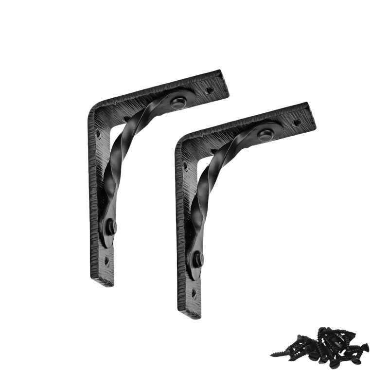 Heavy Duty Floating Shelf Brackets 5in X 4in 2 Pack Black Metal Wall Supports Handmade Decorative Wood Angle Rustic Cast Iron