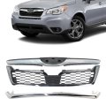 Front Bumper Grille Upper Chrome 3pcs Replacement For Forester 2014-2016 