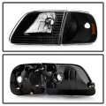 Acanii For 1997-2003 Ford F150 Expedition Black Headlights Corner Signal Lights Driver Passenger Side