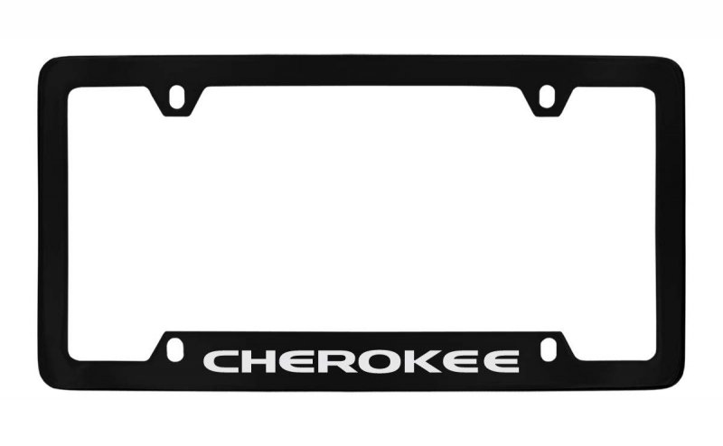 Jeep Cherokee Wordmark Black Coated Zinc Metal License Plate Frame Holder 4 Hole