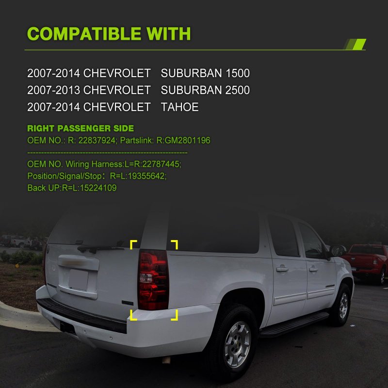 Passenger Side Right Tail Light Assembly For Chevy Suburban 1500 2007 2014 2500 2013 And Tahoe Complete Kit With Bulbs Harness