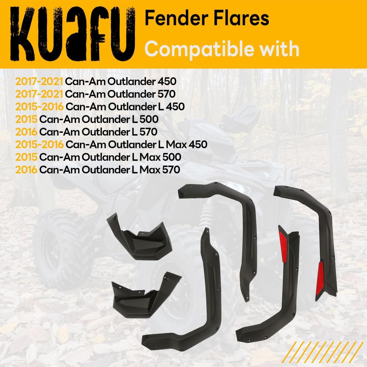 Fender Flares For 2015-2021 Can Am Outlander 450 500 570 Splash Shield Guards Mud Guard Replacement 715001909 W Red Reflectors