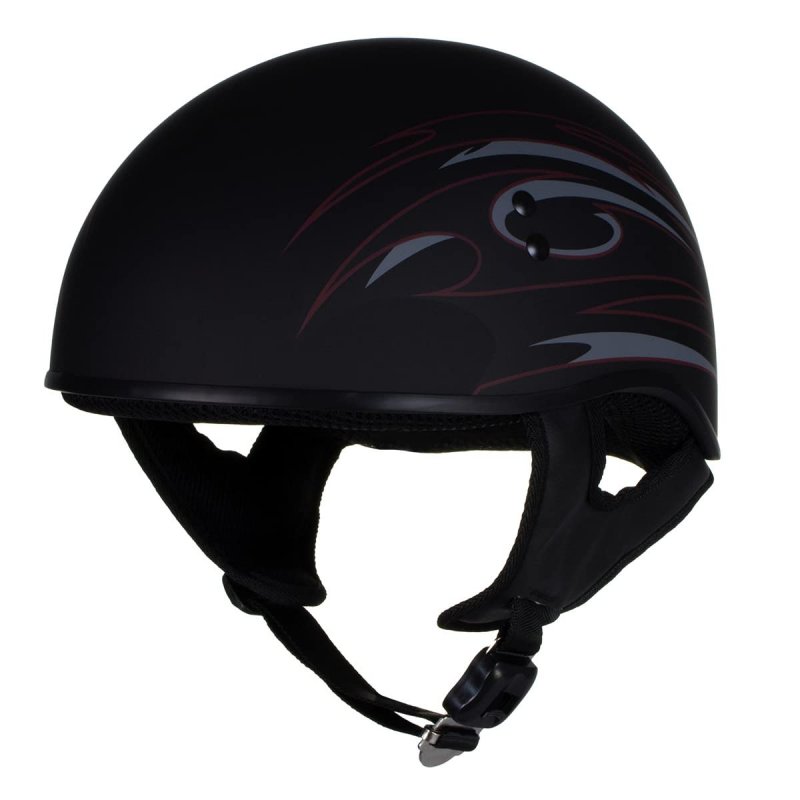 Hot Leathers T68 Tribal Black Advanced Dot Approved Motorcycle Skull Cap Half Helmet For Men And Women Biker Medium