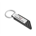 Chevrolet Corvette C7 Pu Leather Carbon Fiber Texture Strap Silver Metal Bar Key Chain Official Licensed 