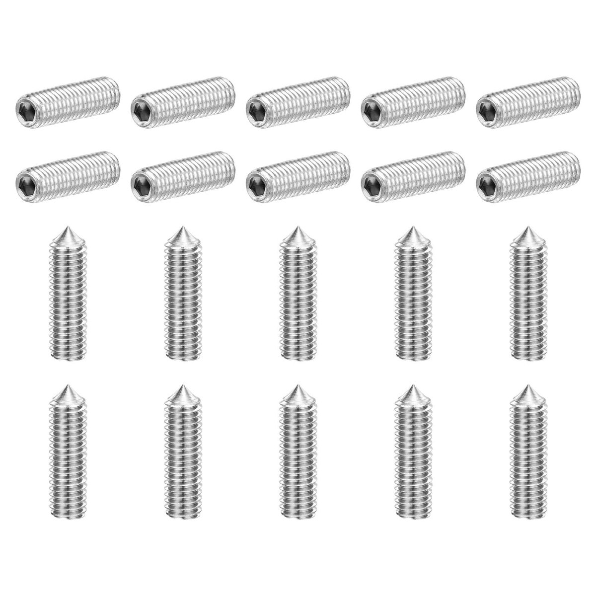 40pcs Set Screws M5x20mm 304 Stainless Steel Cone Point Hex Socket Grub For Machinery Home Repairs And Fixtures Silver