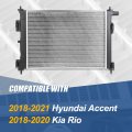 Dpi 13817 Factory Style 1-row Cooling Radiator Compatible With Accent Rio 2018-2021 Aluminum Core