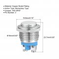 Uxcell Latching Metal Push Button Switch 16mm Mounting Dia 1no Spst Silver Led Light High Round Head 1pcs