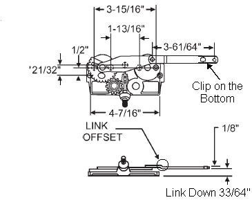 Casement Window Operator Left Hand Mechanism Only Dyad Link Offset Down Clip On Bottom