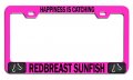 Happiness Is Catching Redbreast Sunfish Fishing Pink Metal License Plate Frame Tag Holder L65 