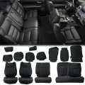 Hecasa Black Synthetic Leather Seat Covers Front And Rear Compatible With 2014-2021 Toyota Tundra Crewmax Crew Max