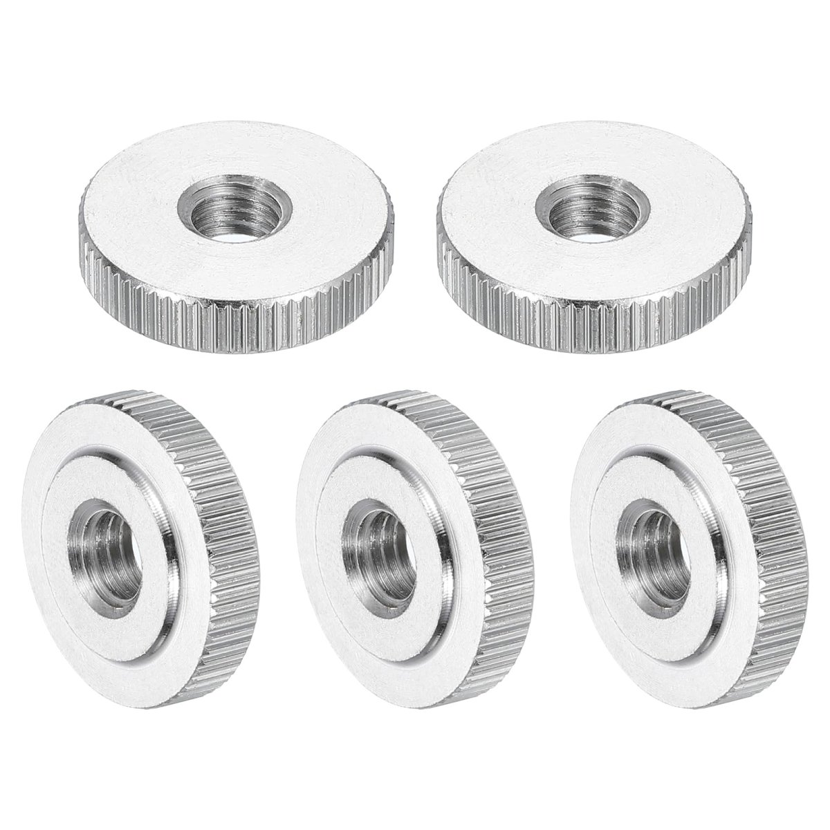 5pcs M8 Knurled Thumb Nuts 304 Stainless Steel Round Flat Head Through Hole Handle Nut Lock Adjusting Thin Type Silver