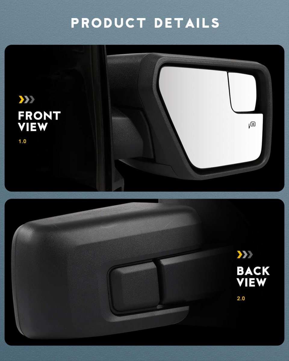 Tow Mirror Right Side Fit For 2021-2024d For F150 Pickup Truck With Power Adjusted Heated Black Cap Housingtowing