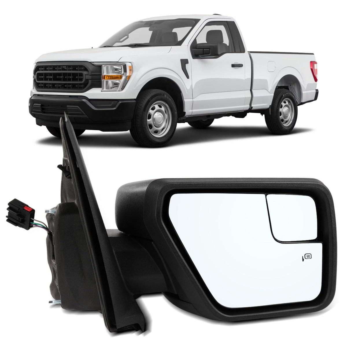 Tow Mirror Right Side Fit For 2021-2024d For F150 Pickup Truck With Power Adjusted Heated Black Cap Housingtowing
