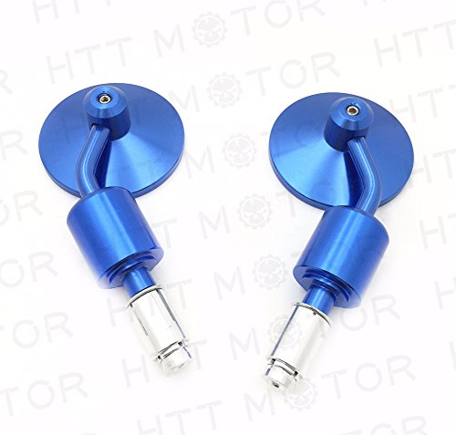 Blue Rear View Handle Bar End Round Mirrors For Motorcycle 1 In 25mm Billet Aluminum Convex Acrylic Left And Right Set
