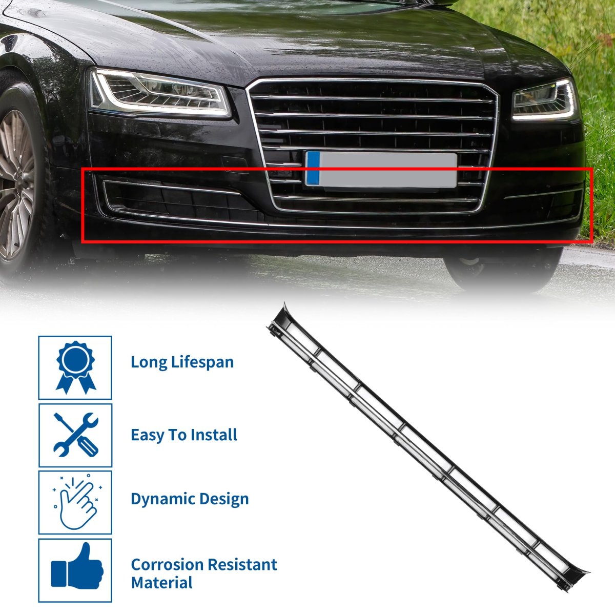 1 Pcs Lower Front Hood Bumper Grille Grill Cover Center Insert Trim No 4h0807697 For Audi A8 D4pa 2015-2018 Black