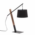 Archer Contemporary Table Lamp In Black Metal Walnut Wood And Linen Shade 