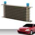 Universal Engine Transmission Oil Cooler Kit 10 Row Aluminum Radiator With Thermostat Adapter And Stainless Braided Hoses For 