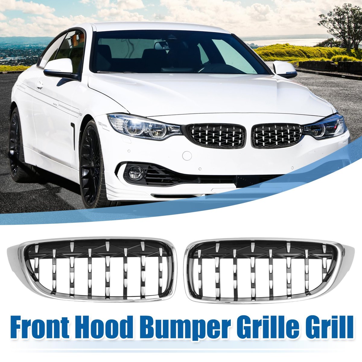 Front Bumper Kidney Grille Diamond Star For Bmw 4 Series F32 2013 To 2020 428i 430i 435i 440i Silver Tone Abs Plastic 1 Pair