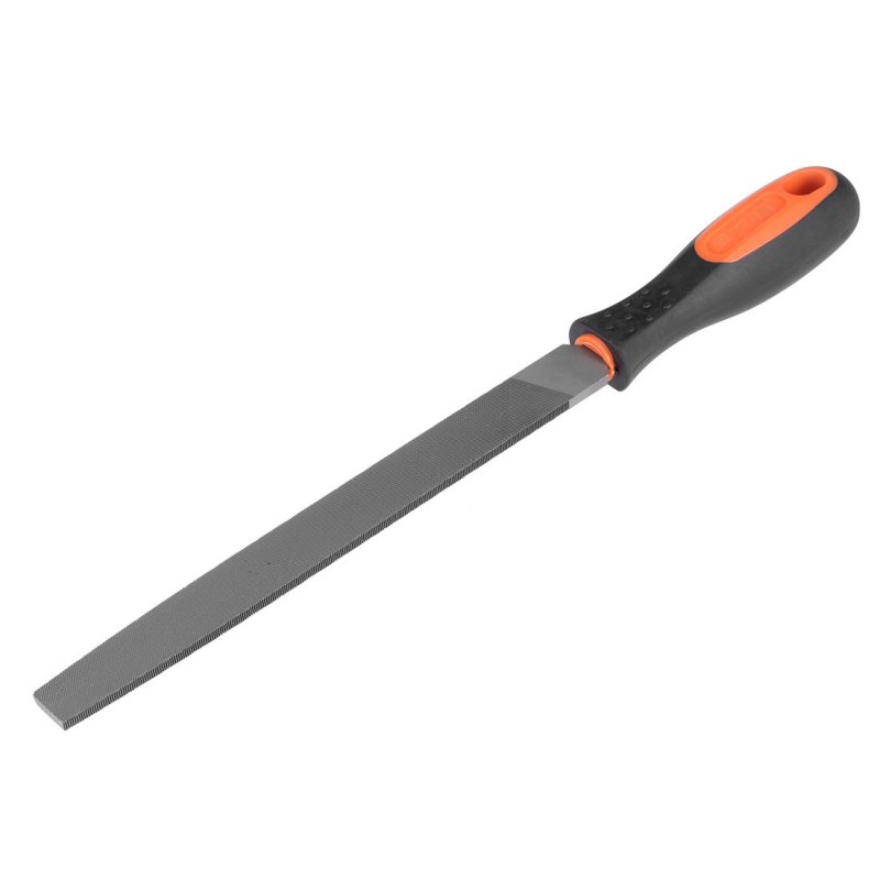 Second Cut Grade High Carbon Hardened Steel Flat Mill File W Rubber Hand Grip Handle 8-inch