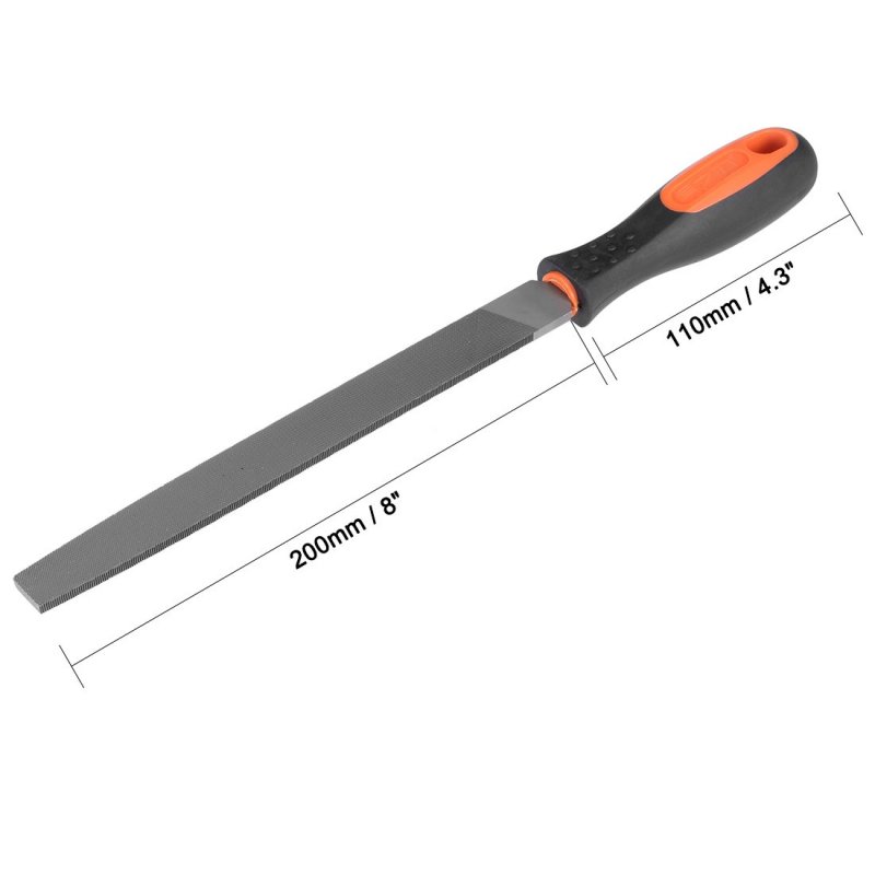 Second Cut Grade High Carbon Hardened Steel Flat Mill File W Rubber Hand Grip Handle 8-inch