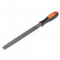 Second Cut Grade High Carbon Hardened Steel Flat Mill File W Rubber Hand Grip Handle 8-inch 