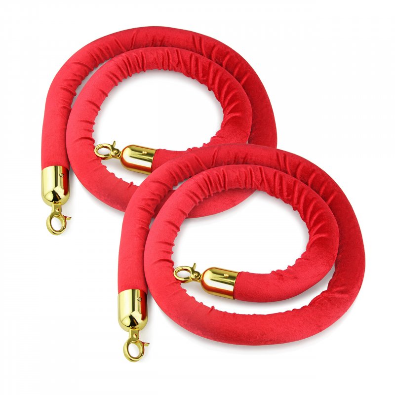 Red Velvet Stanchion Rope With Gold Color Plated Hooks 79 5 In Set Of 2 Model 54750
