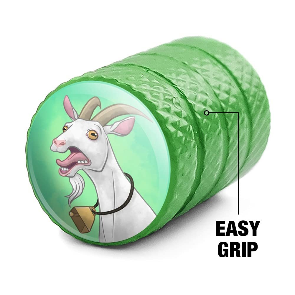 Screaming Goat Tire Rim Wheel Aluminum Valve Stem Caps Green Metal Air Covers For Cars Trucks And Vans 4 Piece Set 55 In Tall