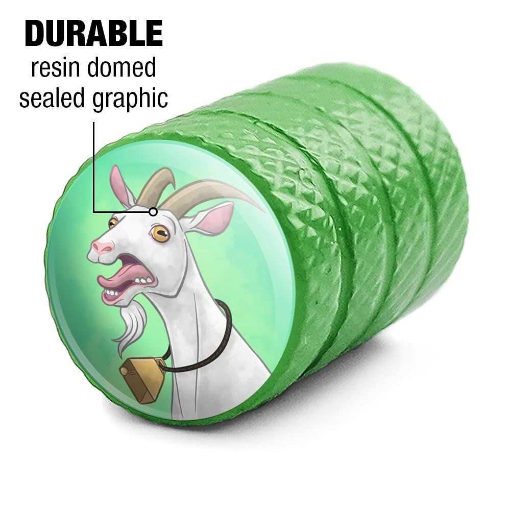 Screaming Goat Tire Rim Wheel Aluminum Valve Stem Caps Green Metal Air Covers For Cars Trucks And Vans 4 Piece Set 55 In Tall