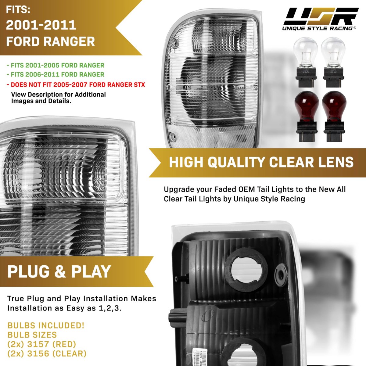 Usr 01-11 Pj Pickup Truck Tail Light A Rear Lamps Left Right Pair For 2001-2011 Ford Ranger Pick Up Trucks With Standard Bed