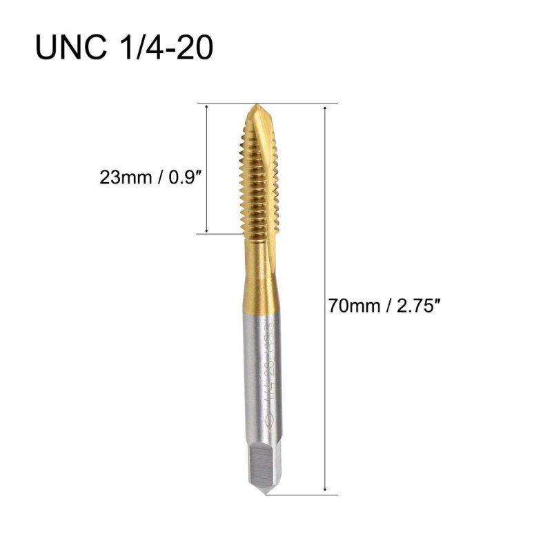 Spiral Point Plug Threading Tap Unc 1 4-20 Thread Ground Threads H2 3 Flutes High Speed Steel Hss 6542 Titanium Coated Round