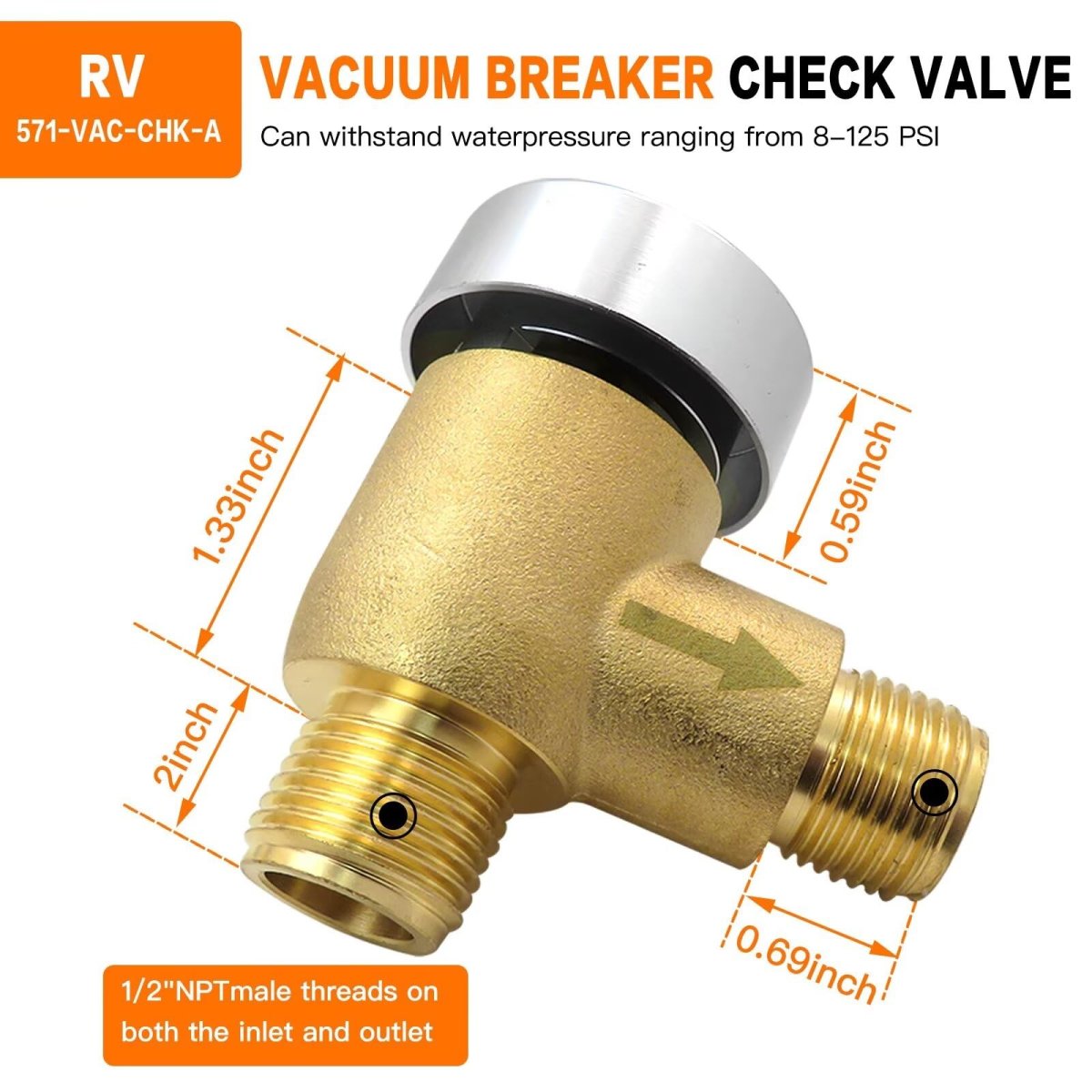 Version For Rv Vacuum Breaker Check Valve Camper Tank 571-vac-chk Backflow Preventer Improve Freshwater Upgraded Brass