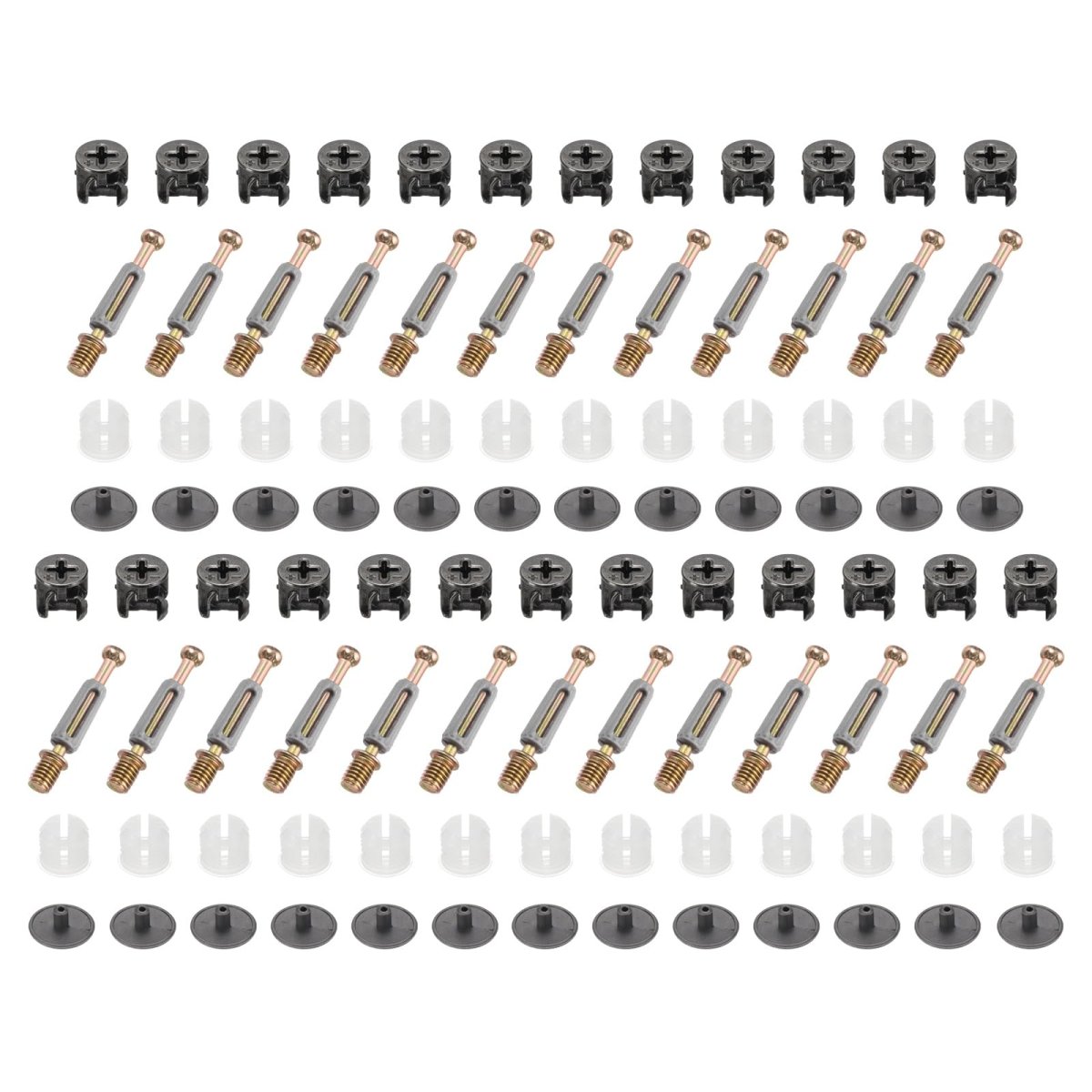 25set Furniture Connectors Kit 12x11 5mm Cam Lock Fitting With M6x40mm Dowel Fastener And Flat Plastic Cap 3-in-1 Fixing Screws