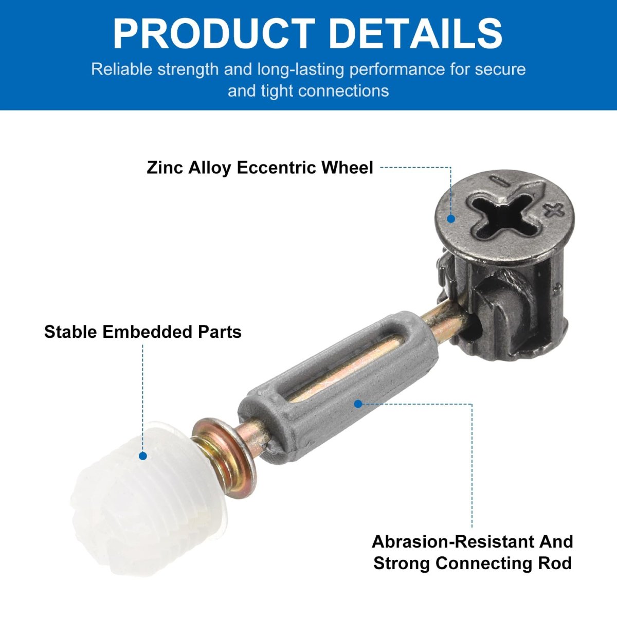 25set Furniture Connectors Kit 12x11 5mm Cam Lock Fitting With M6x40mm Dowel Fastener And Flat Plastic Cap 3-in-1 Fixing Screws