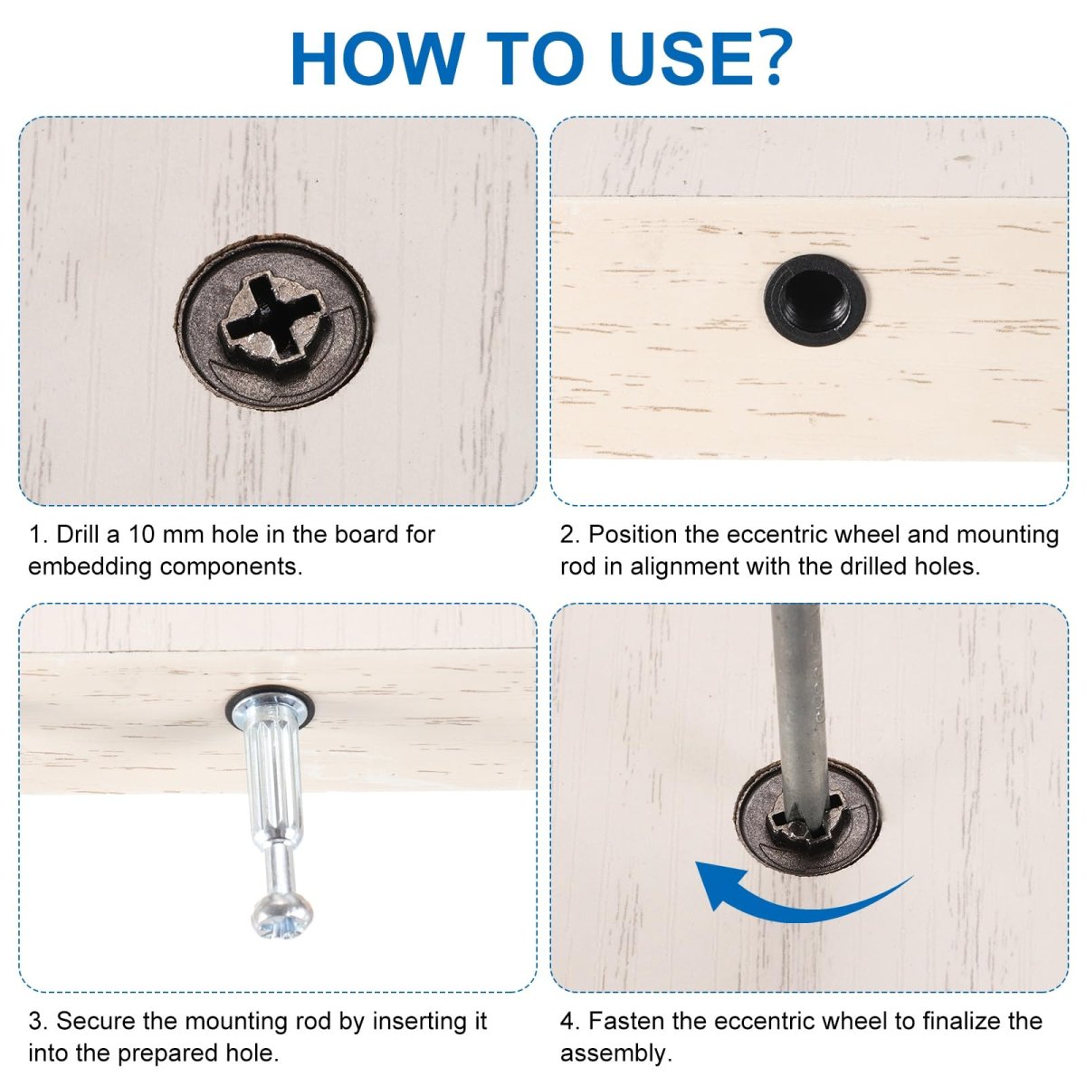 25set Furniture Connectors Kit 12x11 5mm Cam Lock Fitting With M6x40mm Dowel Fastener And Flat Plastic Cap 3-in-1 Fixing Screws