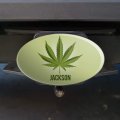 Personalized Custom 1 Line Marajuana Leaf Oval Tow Trailer Hitch Cover Plug Insert