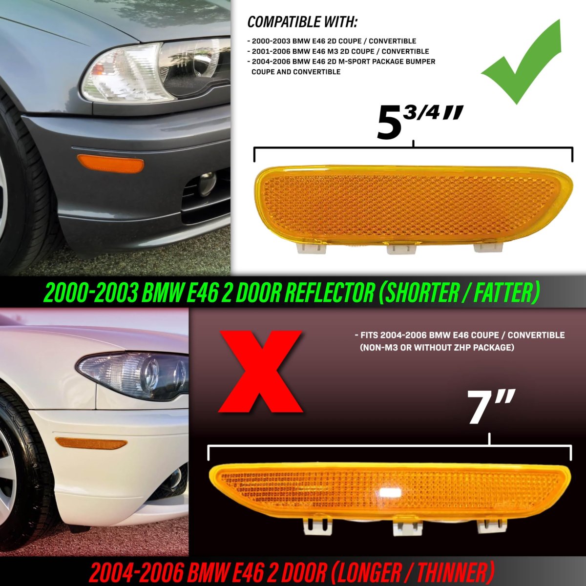 Usr 00-03 E46 3 Series 2 Door Side Marker Reflector A Front Bumper Left Right Pair For 2000-2003 Bmw 3-series Coupe And