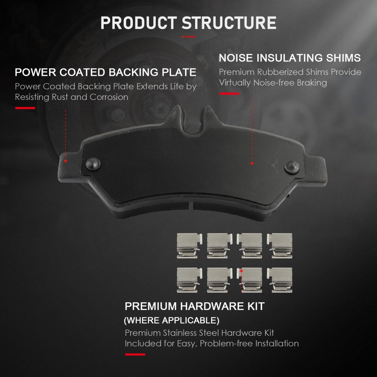 D1317 Rear Disc Brake Pad Set With Hardware For Dodge Sprinter 2500 3500 Freightliner And Mercedes Benz
