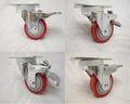 3 X 1-1 4 Swivel Casters Red Polyurethane Wheel Total Lock Brake 300lb Each 
