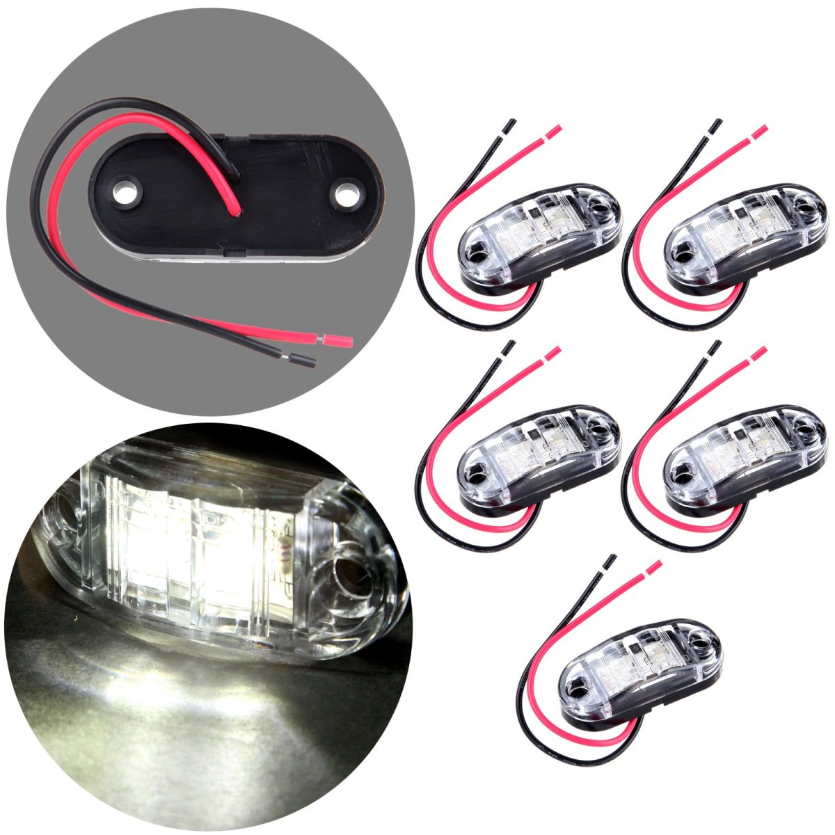 Side Marker Light 5pcs White Fish Shape Trailer Lamp Stop Turn Tail Fit For Boats Truck Pickups Flush Mount Waterproof Lights