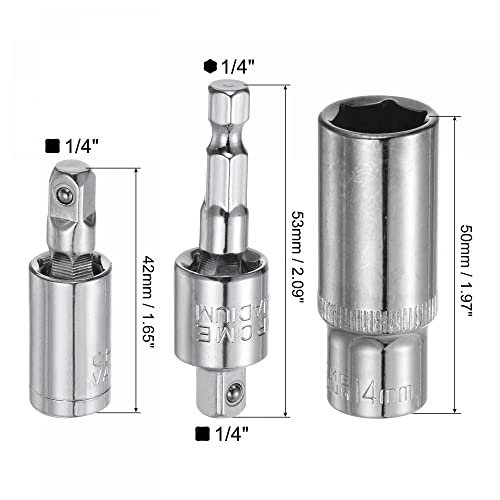 Socket Accessory Set 14mm Deep 360a Rotatable Hex Shank Impact Driver Adaptor Universal Joints With 1 4 Drive