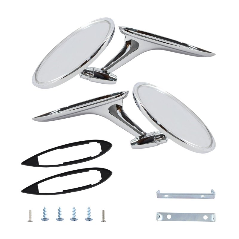 Round Bowtie Outside Rearview Mirrors Ribbed Base For 1963 1964 Chevy Impala 1965 Corvair Ii And Biscayne Chrome Finish Set
