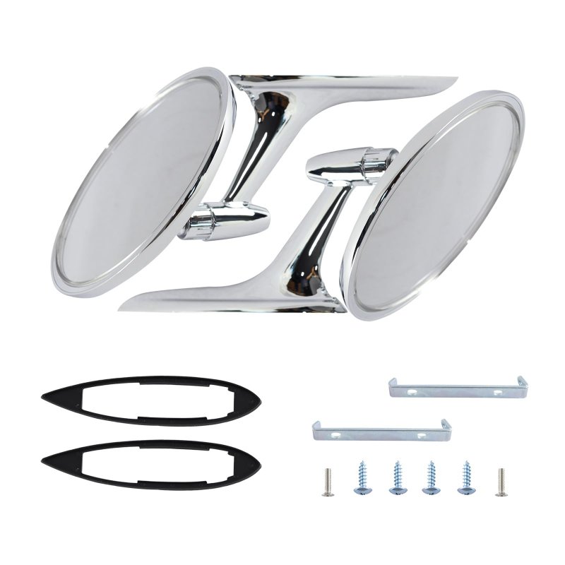 Round Bowtie Outside Rearview Mirrors Ribbed Base For 1963 1964 Chevy Impala 1965 Corvair Ii And Biscayne Chrome Finish Set