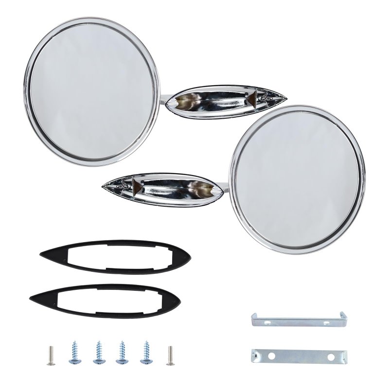 Round Bowtie Outside Rearview Mirrors Ribbed Base For 1963 1964 Chevy Impala 1965 Corvair Ii And Biscayne Chrome Finish Set