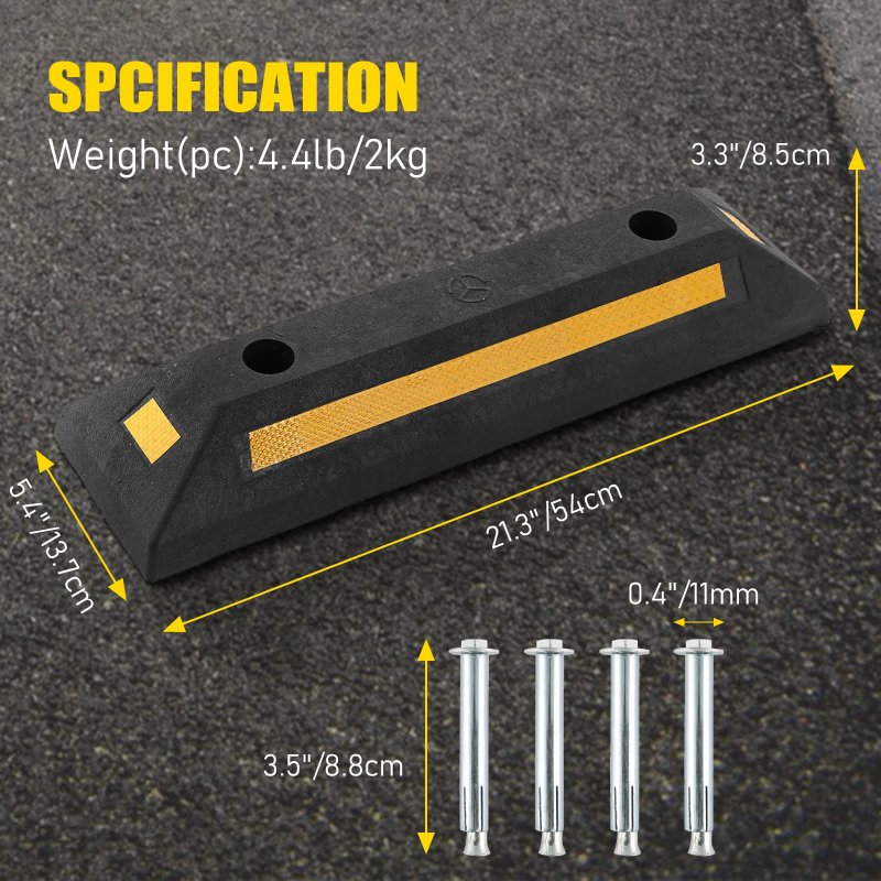 Atpeam Rubber Curb Vehicle Floor Stopper Heavy Duty 2 Pack Black Parking Blocks Wheel Stop Stoppers With Yellow Reflective