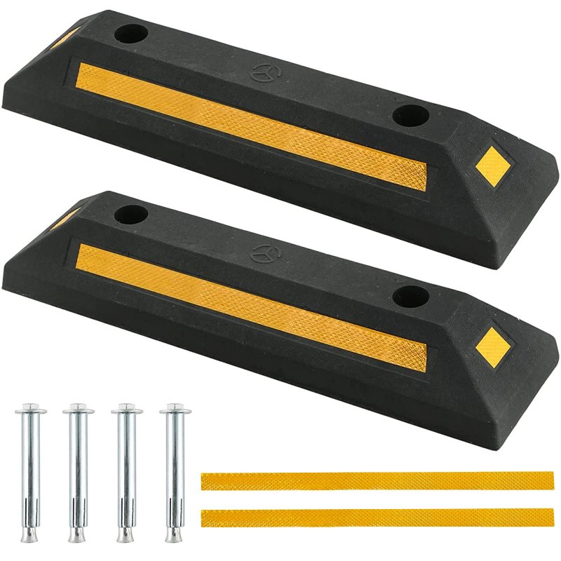 Atpeam Rubber Curb Vehicle Floor Stopper Heavy Duty 2 Pack Black Parking Blocks Wheel Stop Stoppers With Yellow Reflective