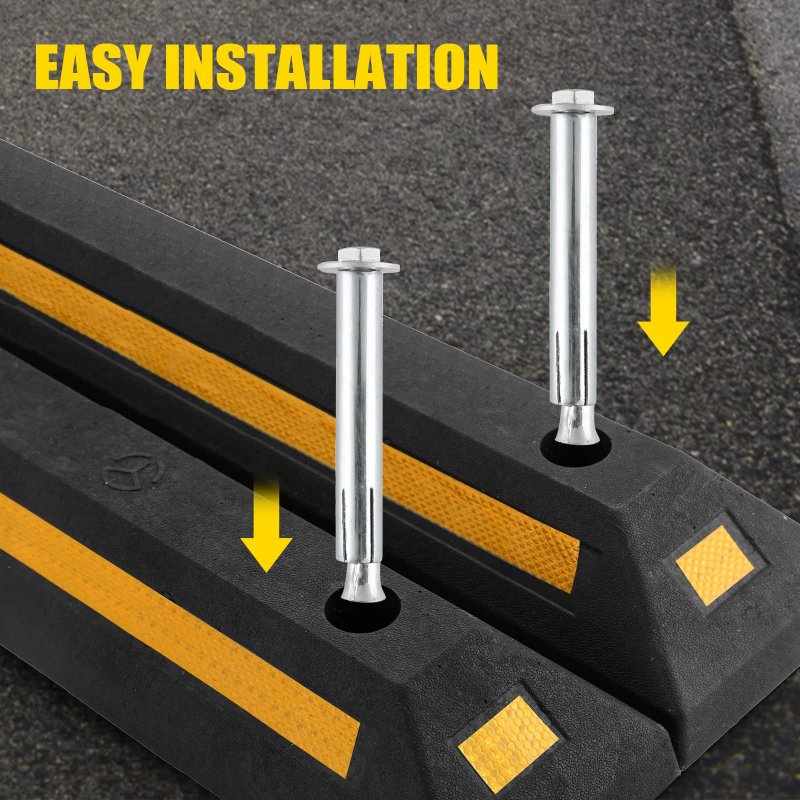 Atpeam Rubber Curb Vehicle Floor Stopper Heavy Duty 2 Pack Black Parking Blocks Wheel Stop Stoppers With Yellow Reflective