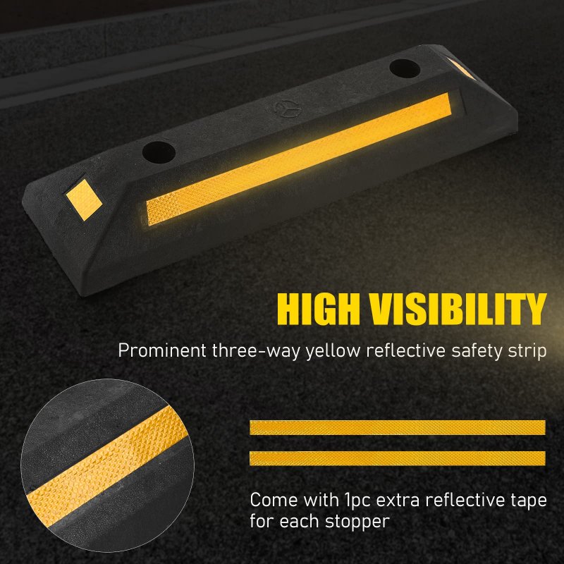 Atpeam Rubber Curb Vehicle Floor Stopper Heavy Duty 2 Pack Black Parking Blocks Wheel Stop Stoppers With Yellow Reflective