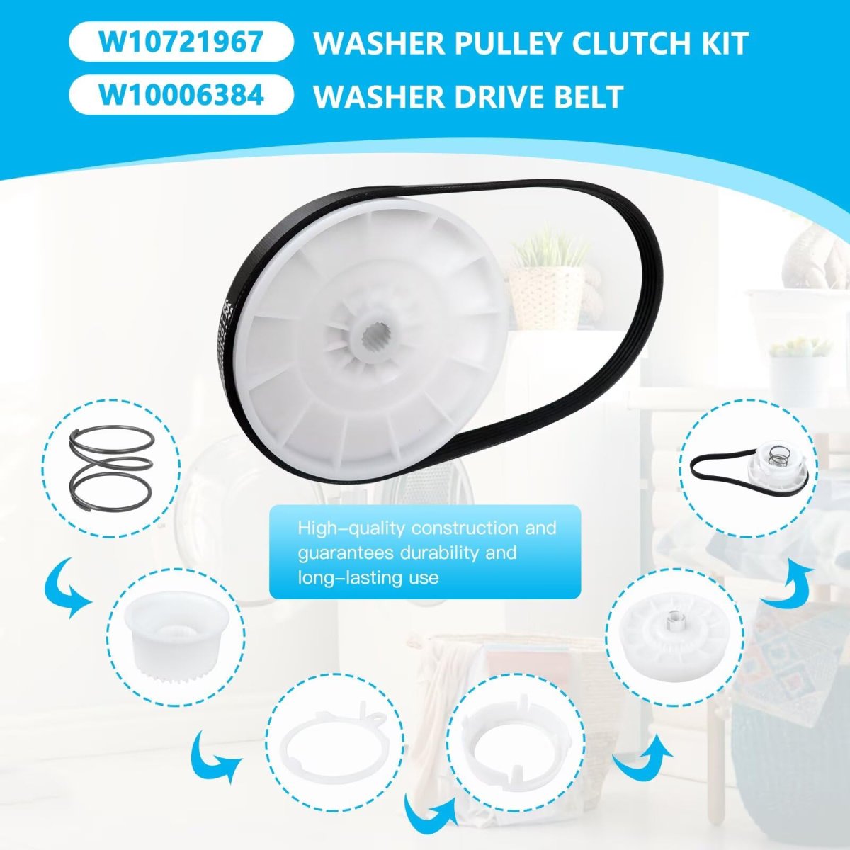 W10913953 Washer Shift Actuator W10721967 Pulley Clutch Kit W10006384 Drive Belt For Ken-more 11022102312 11022442511
