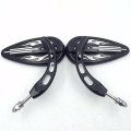 Smt-black Flame Groove With Skull Stem Side Mirrors For 1982 And Up Universal To Most H-d Bike Dyna Touring Sposter Cvo 